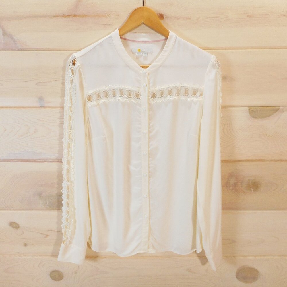Boden Women’s US size 10 R Amara Ivory Eyelet Lace Trim Blouse Academia Office